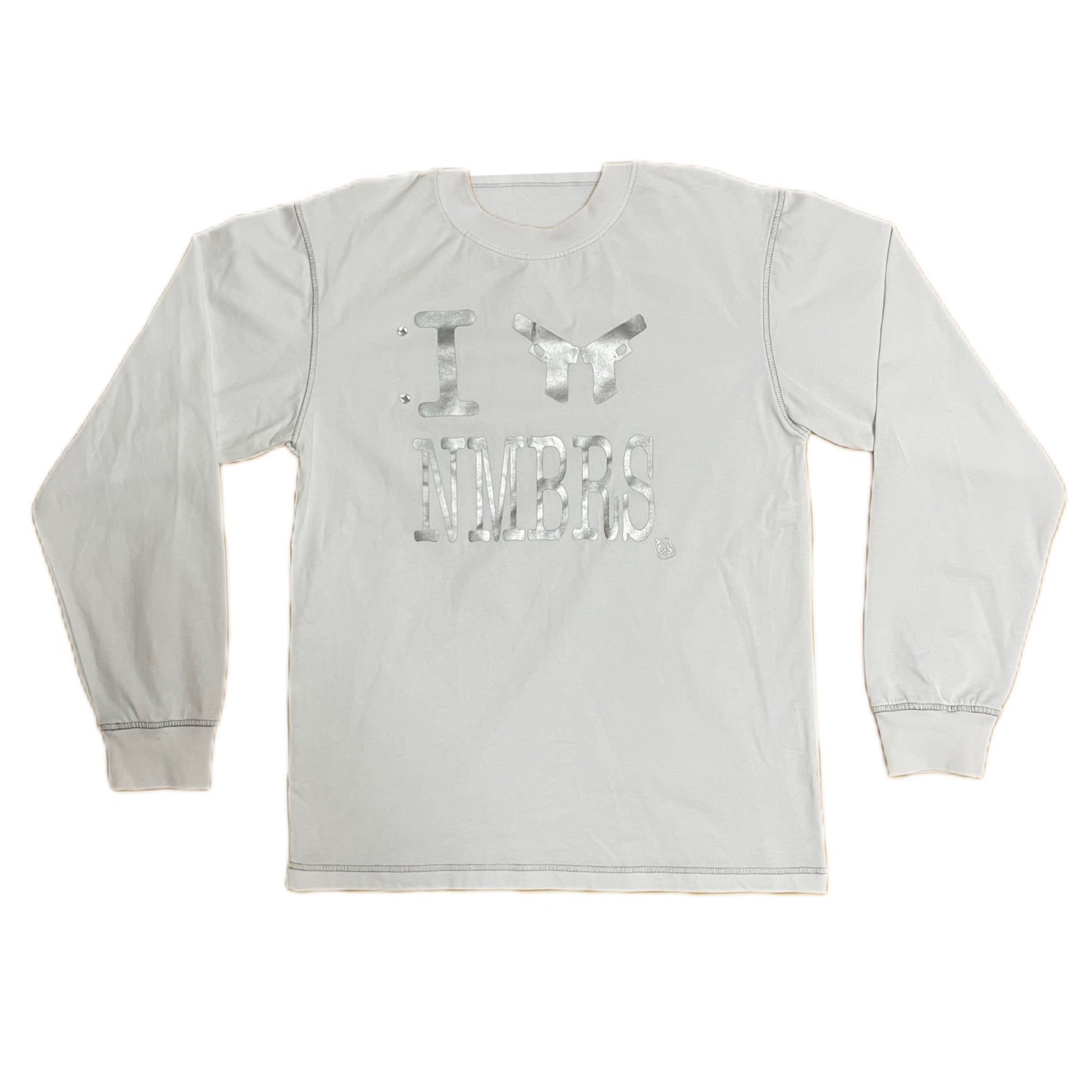 NMBRS Longsleeve Saint Aub blanc — Manches longues coton 320gsm coutures argentées streetwear