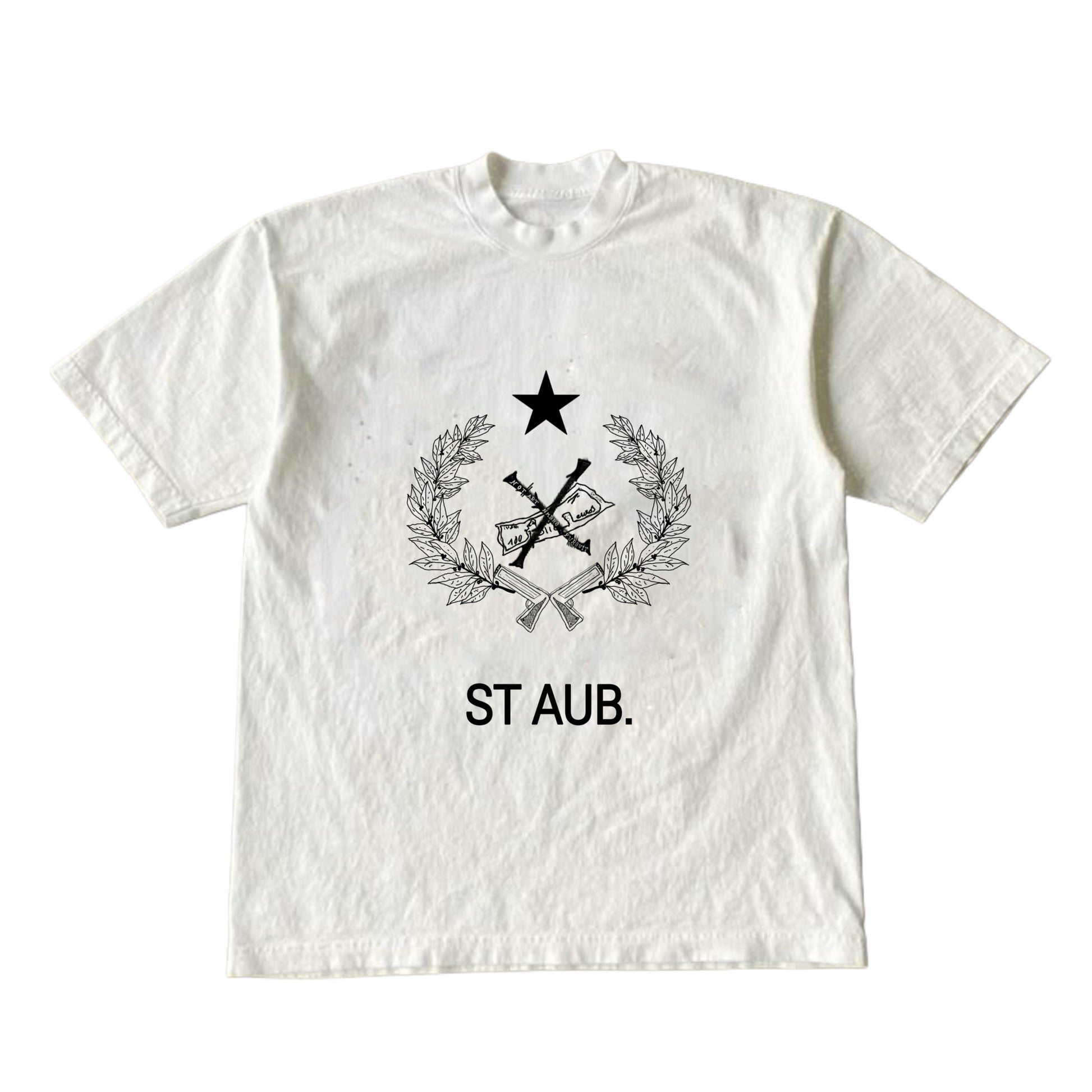 OG Saint Aub White T-shirt — T-shirt blanc emblème héritage sérigraphie noire streetwear