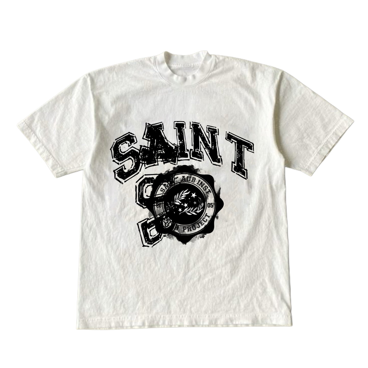 Rehab Grad T-shirt Saint Aub blanc — T-shirt diplôme badge sérigraphie noire streetwear