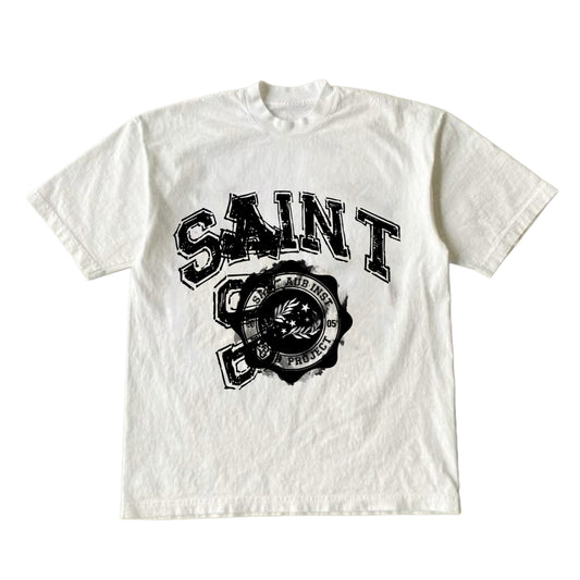 Rehab Grad T-shirt Saint Aub blanc — T-shirt diplôme badge sérigraphie noire streetwear