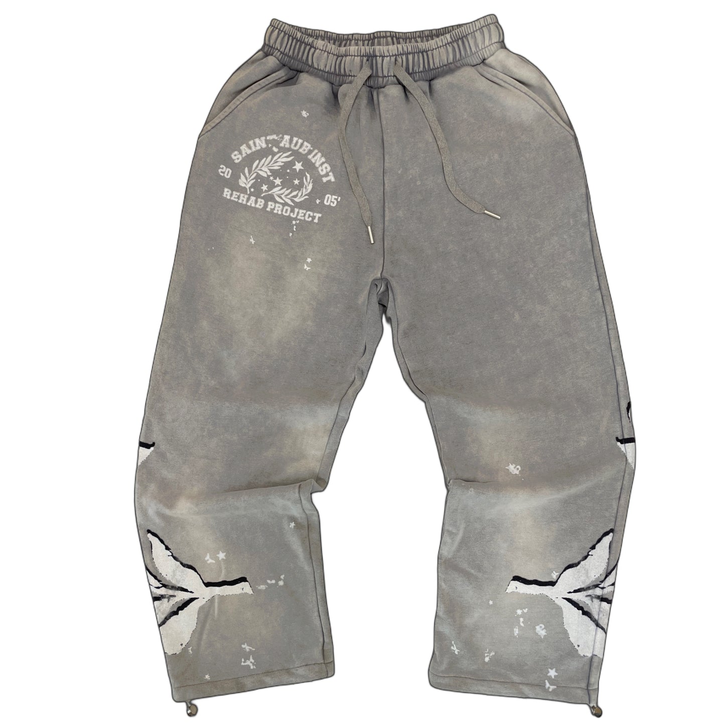 Rehab Pants Saint Aub gris — Pantalon oversize couronne laurier sérigraphie streetwear