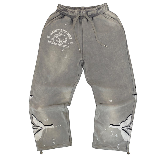 Rehab Pants Saint Aub gris — Pantalon oversize couronne laurier sérigraphie streetwear