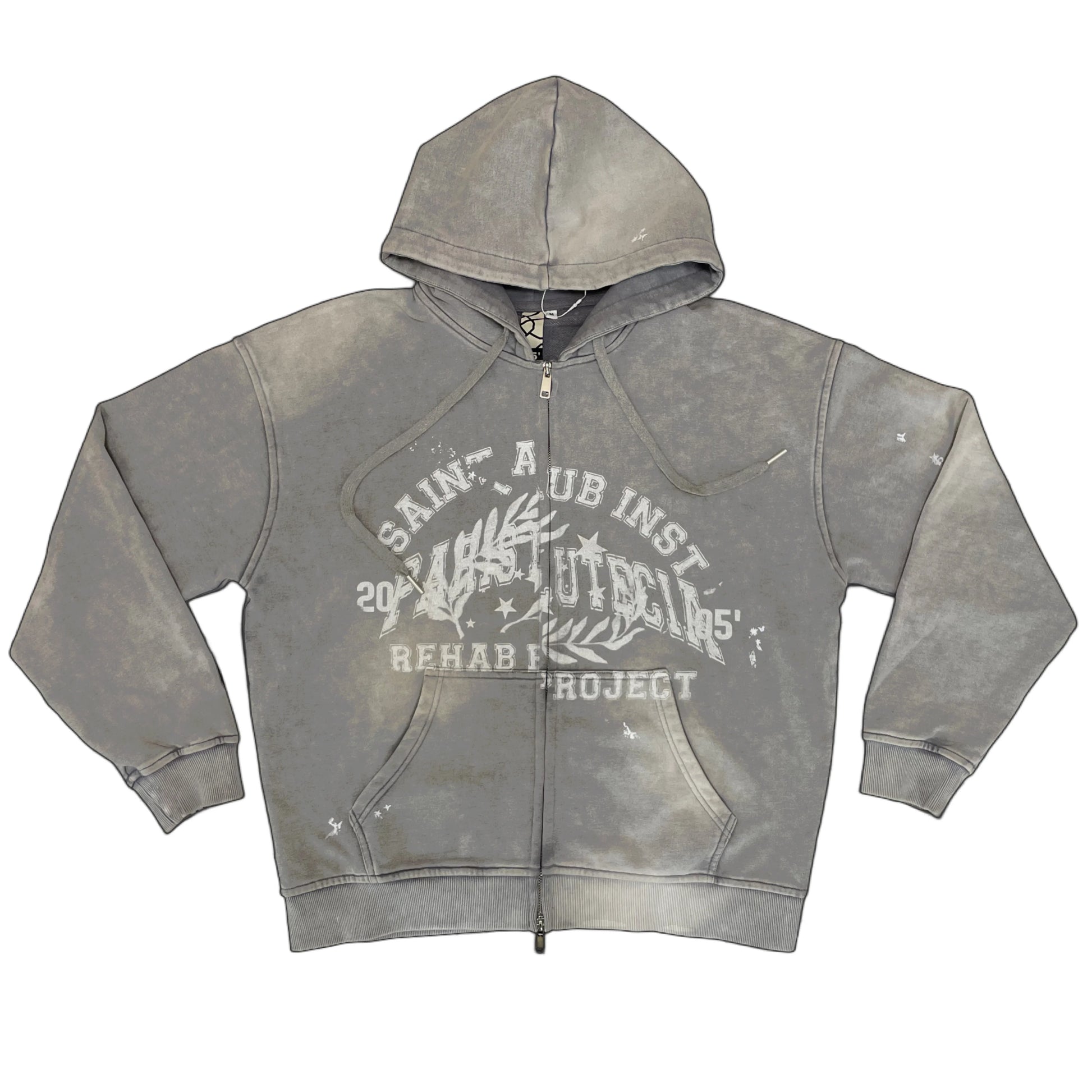  Rehab Zip Hoodie Saint Aub gris — Hoodie zip 420gsm coton graphique héritage streetwear