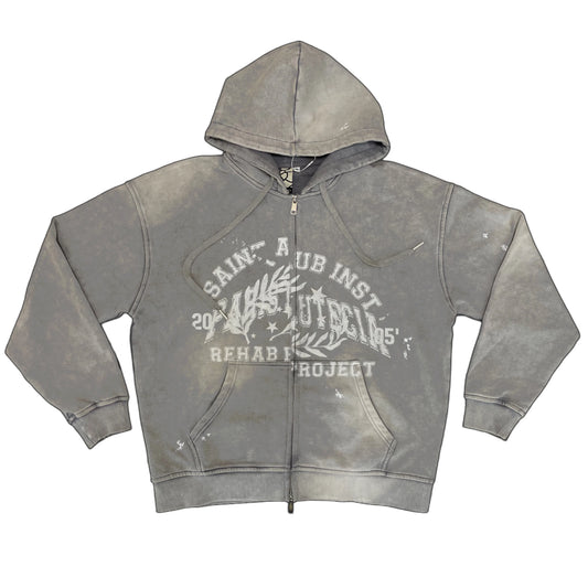 Rehab Zip Hoodie Saint Aub gris — Hoodie zip 420gsm coton graphique héritage streetwear