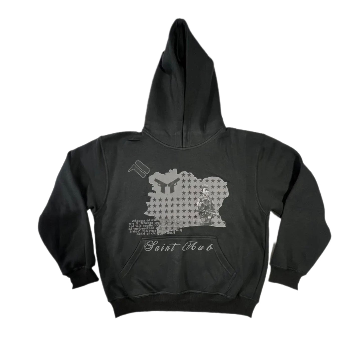 Timeless Hoodie Saint Aub noir — Hoodie coton 340gsm graphique carte héritage streetwear