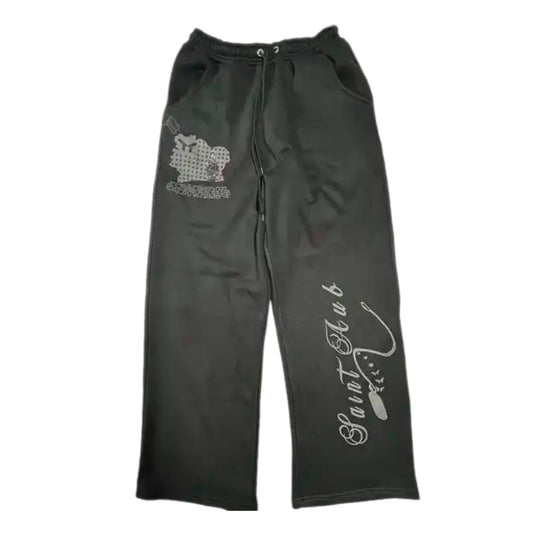 Timeless Pants Saint Aub noir — Pantalon coton 340gsm graphique héritage streetwear